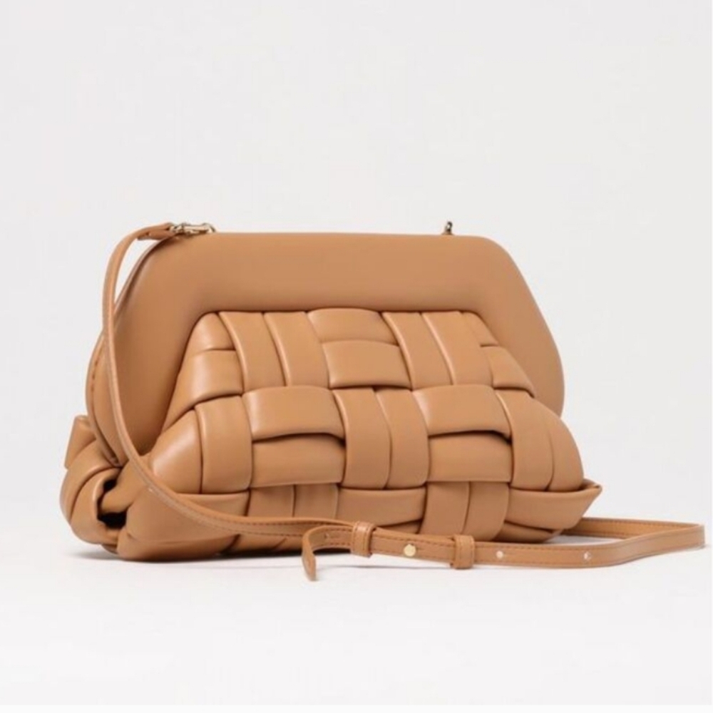 Woven Leather Clutch in Tan - Picture 2 of 7